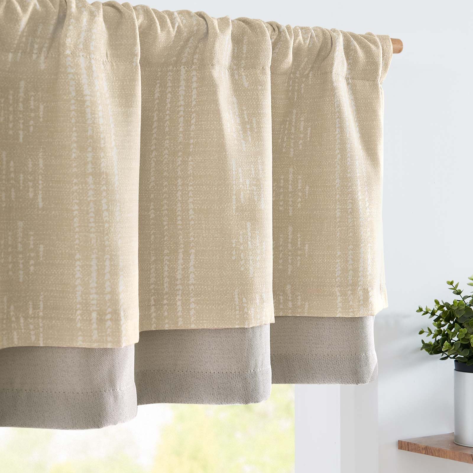 Jinchan Boho Valance Curtains Blackout Kitchen Valance For Windows Geometric Striped Valance For Living Room 18 Inch Double Layer Farmhouse Window Valances Overlay Valance Rod Pocket 1 Panel Beige